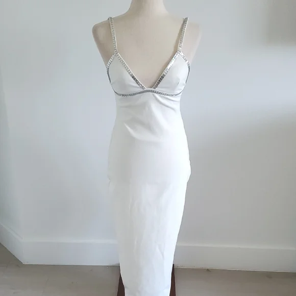 Zara gorgeous White Slip Dress with silver crystal Accents Size S new with tags - Picture 2 of 8